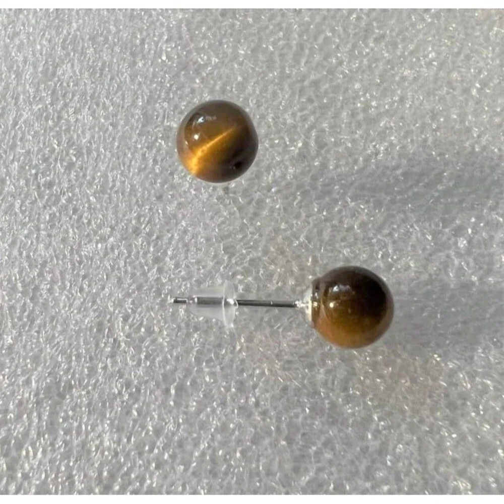 Genuine Tiger Eye Earrings for Pierced Ears